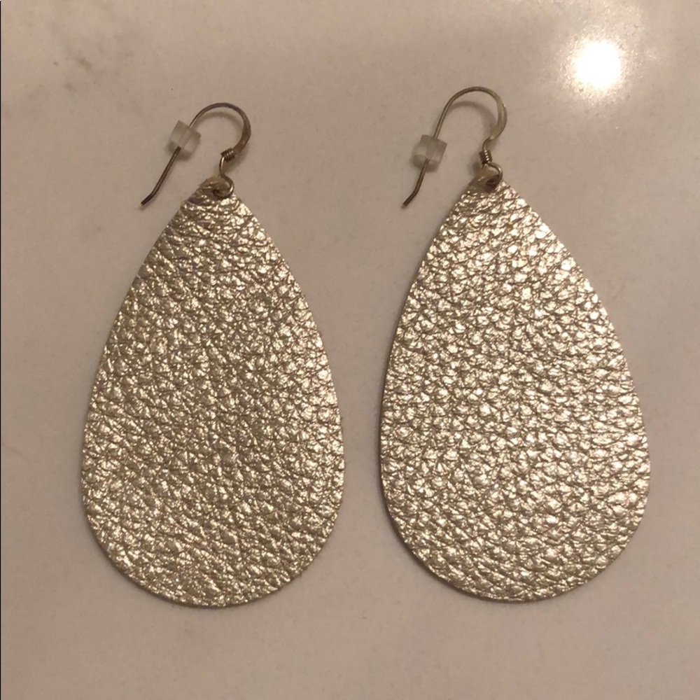 Silver leather tear drop earrings